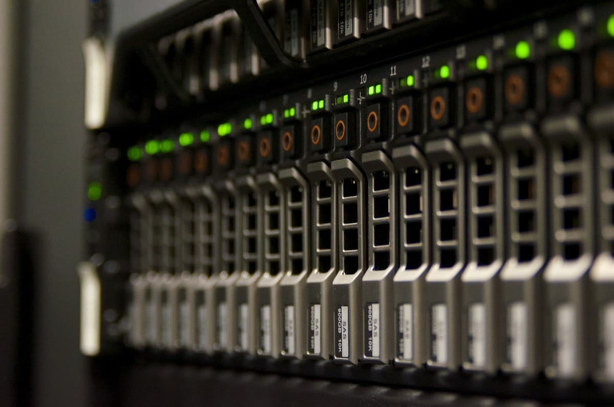 Server rack with LED indicators
